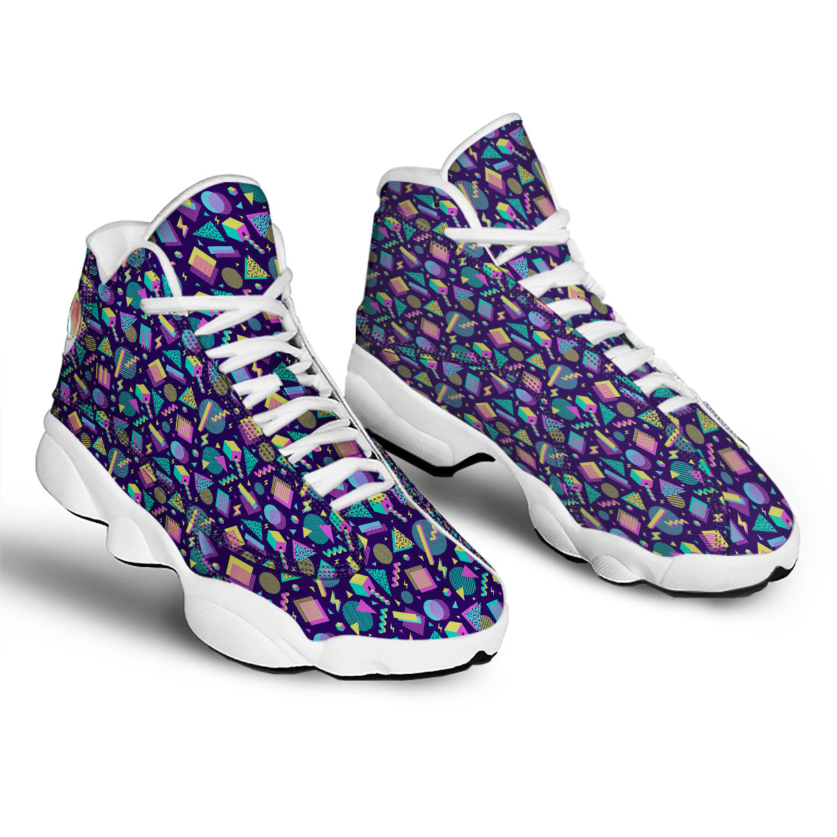 Geometric Shapes Neon Print Pattern White Basketball Shoes-grizzshop