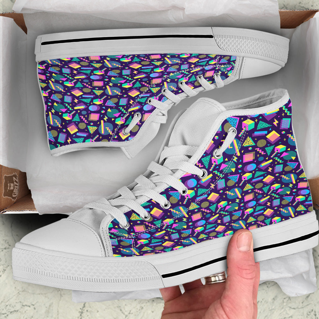 Geometric Shapes Neon Print Pattern White High Top Shoes-grizzshop