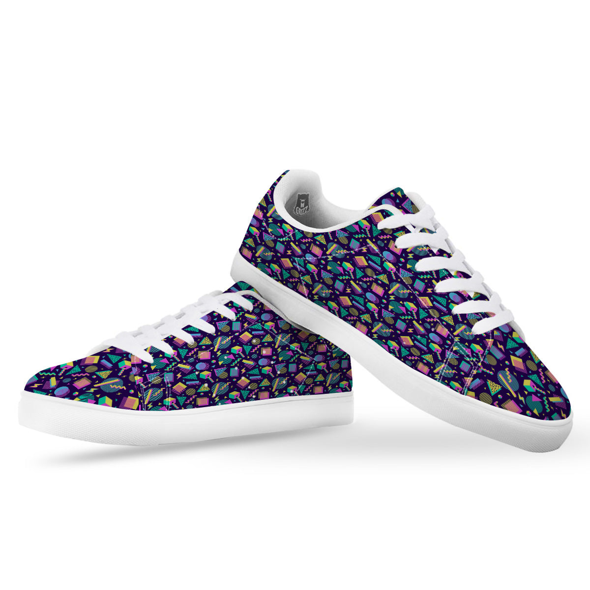 Geometric Shapes Neon Print Pattern White Low Top Sneakers-grizzshop