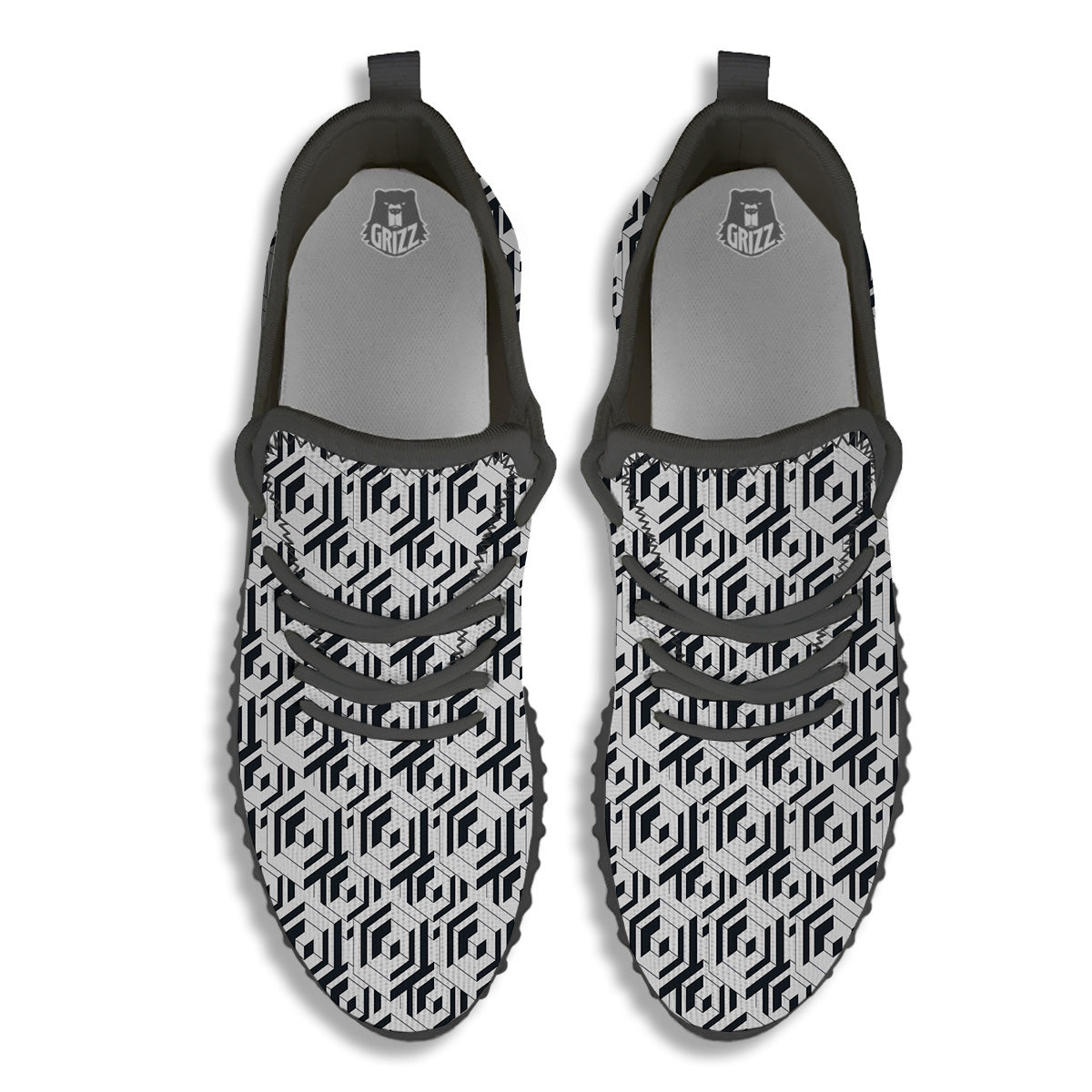 Geometric Simple Black And White Print Pattern Black Walking Shoes-grizzshop