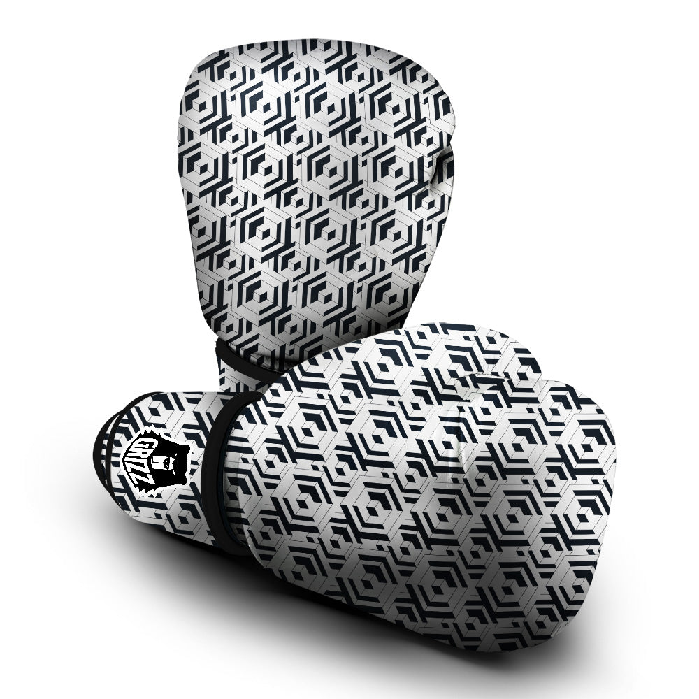 Geometric Simple Black And White Print Pattern Boxing Gloves-grizzshop