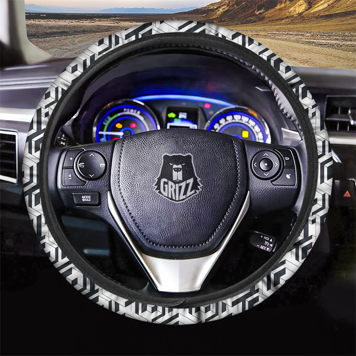 Geometric Simple Black And White Print Pattern Car Steering Wheel Cover-grizzshop