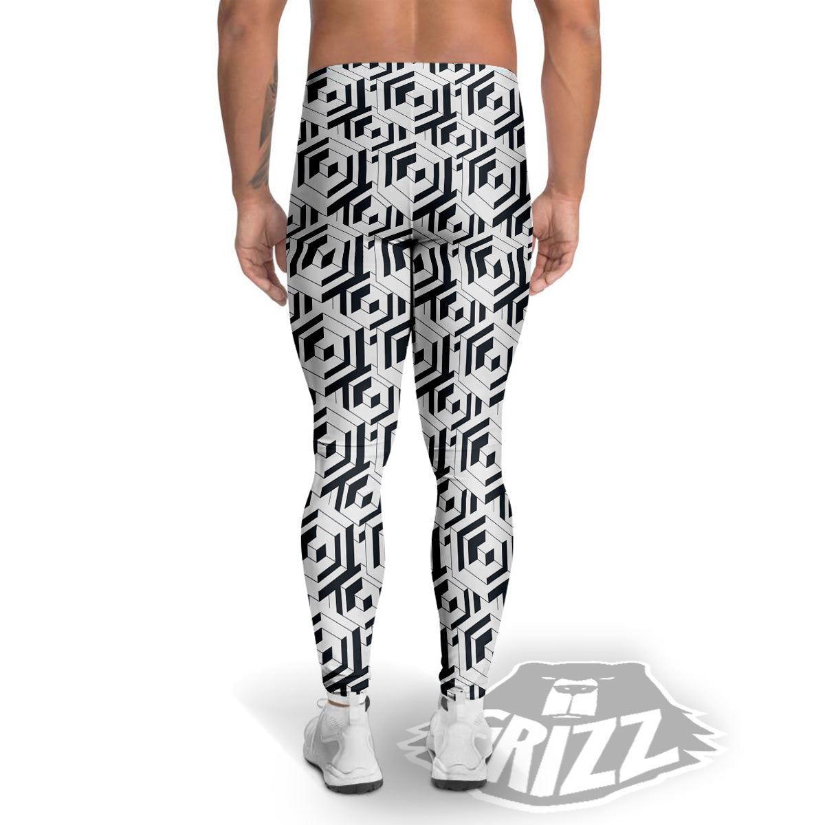 Geometric Simple Black And White Print Pattern Men's Leggings-grizzshop