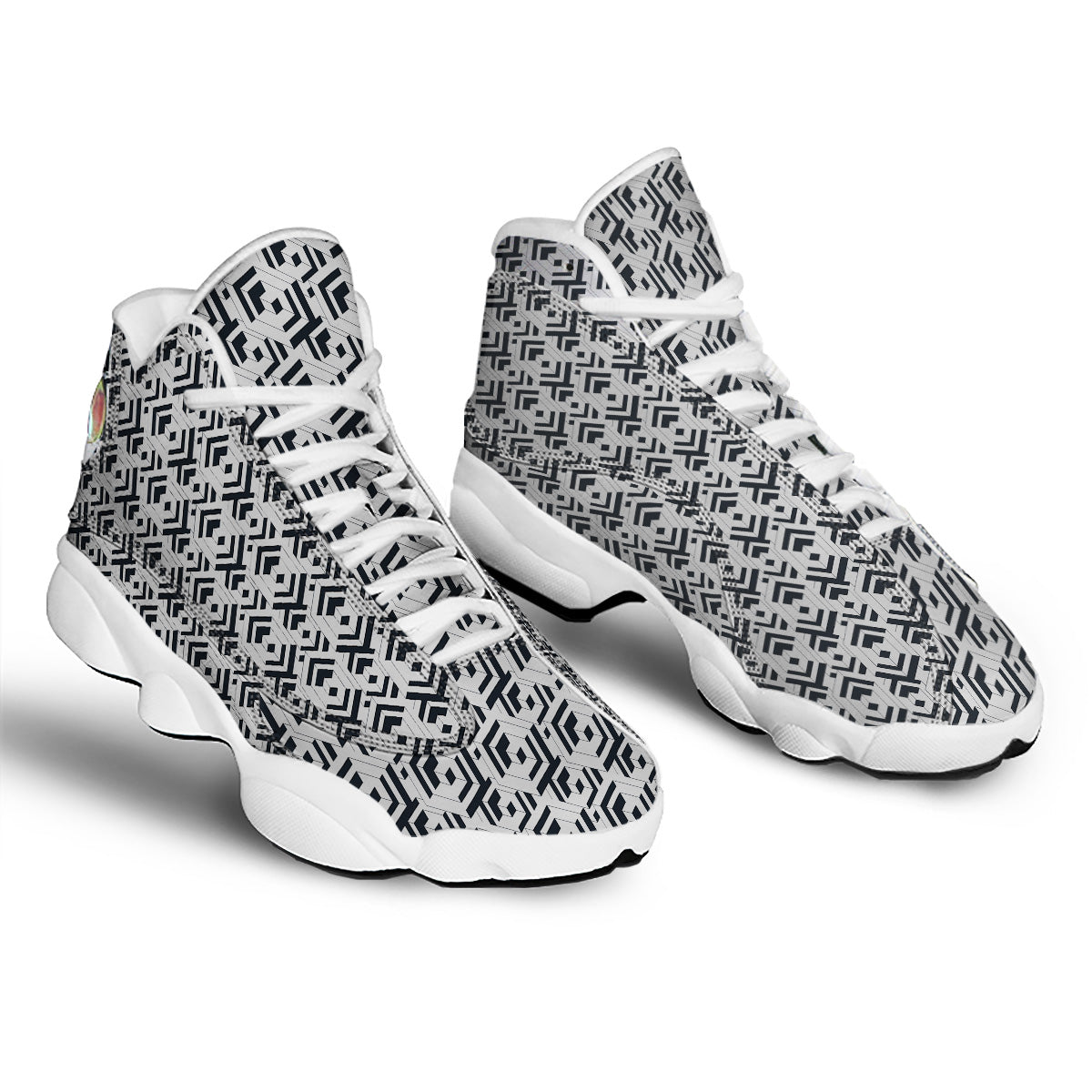 Geometric Simple Black And White Print Pattern White Basketball Shoes-grizzshop