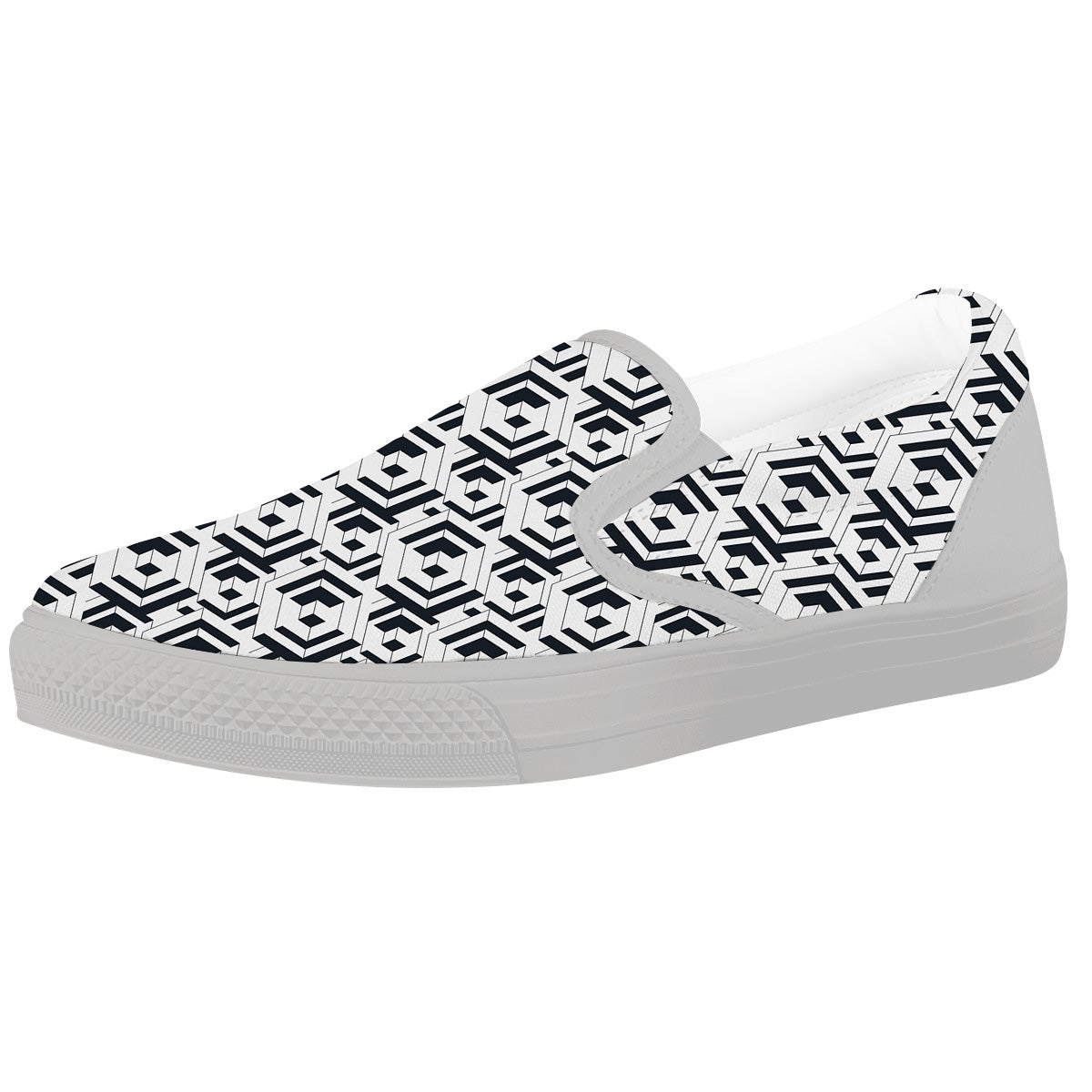 Geometric Simple Black And White Print Pattern White Slip On Shoes-grizzshop
