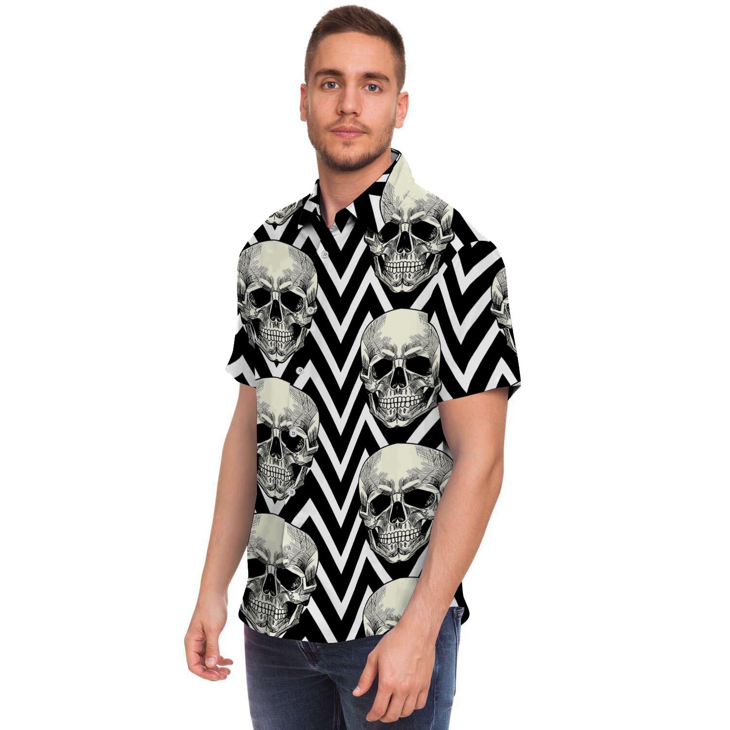 Geometric Skull Men's Short Sleeve Shirt-grizzshop