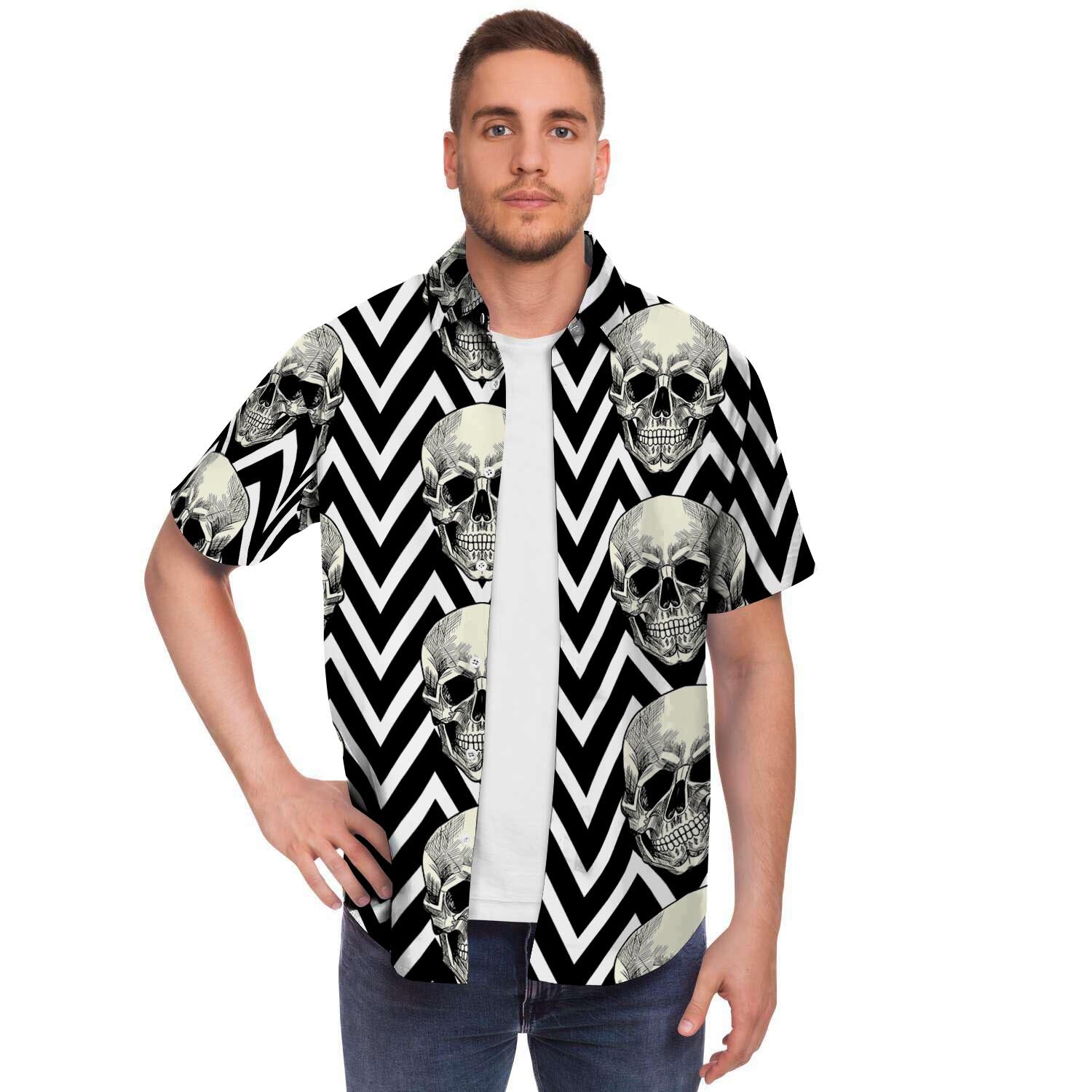 Geometric Skull Men's Short Sleeve Shirt-grizzshop