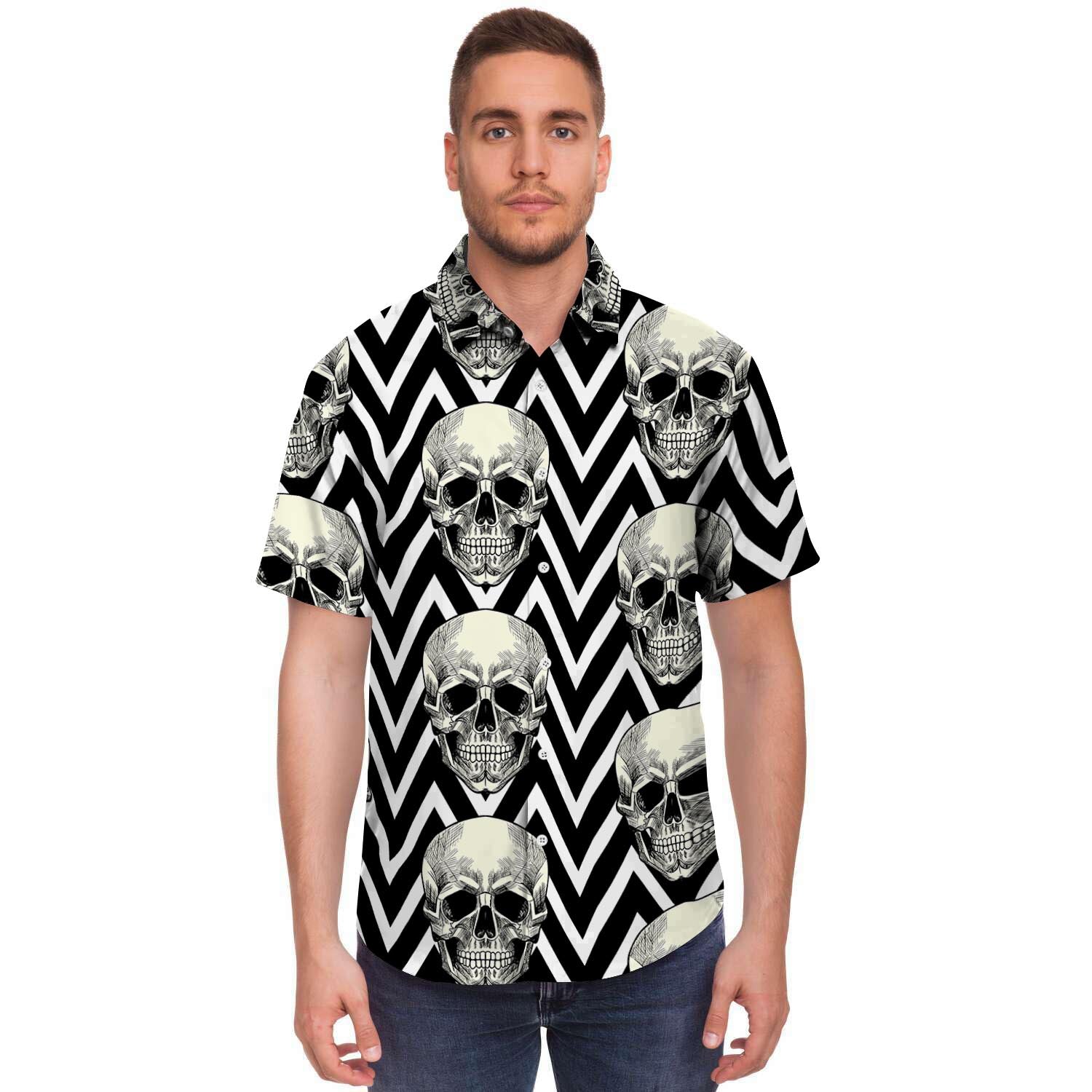 Geometric Skull Men's Short Sleeve Shirt-grizzshop