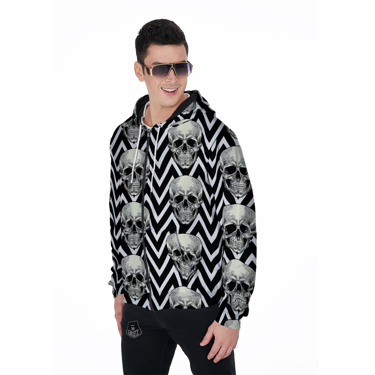 Geometric Skull Men's Zip Up Hoodie-grizzshop