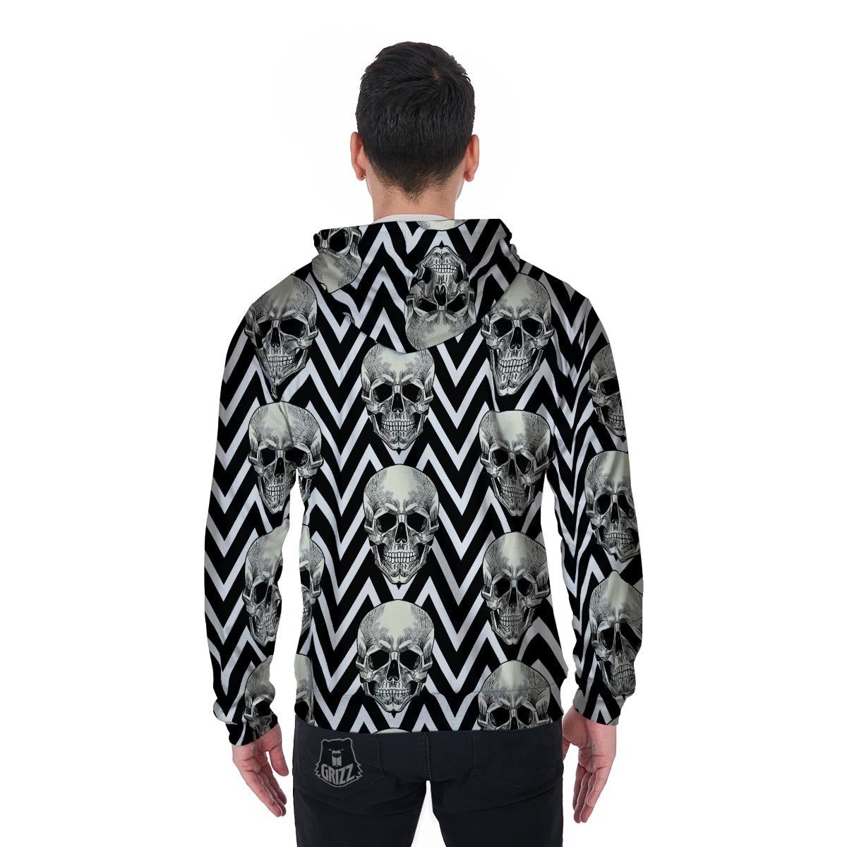 Geometric Skull Men's Zip Up Hoodie-grizzshop