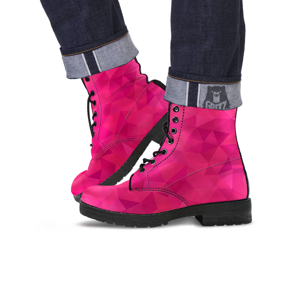 Geometric Square Pink Print Pattern Leather Boots-grizzshop