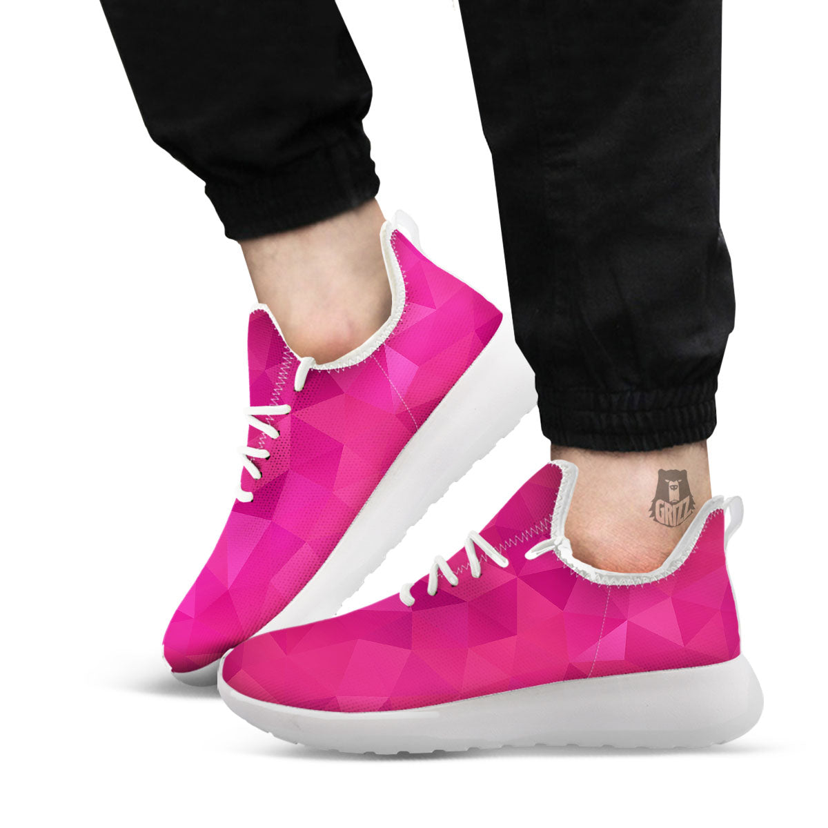 Geometric Square Pink Print Pattern White Athletic Shoes-grizzshop