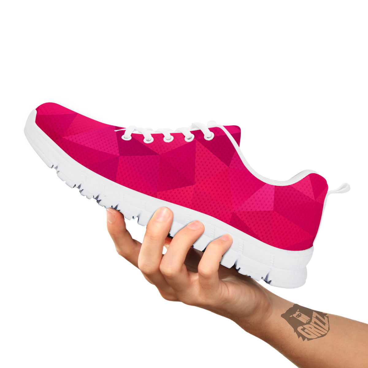Geometric Square Pink Print Pattern White Sneaker-grizzshop