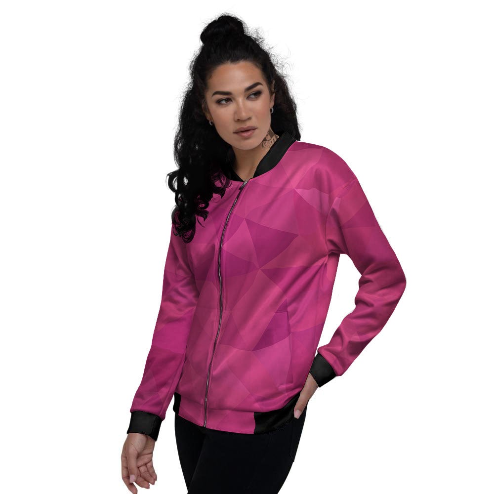 Geometric Square Pink Print Pattern Women's Bomber Jacket-grizzshop