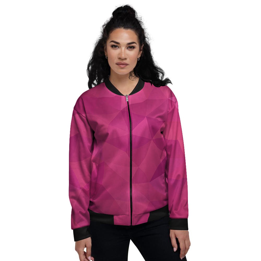 Geometric Square Pink Print Pattern Women's Bomber Jacket-grizzshop