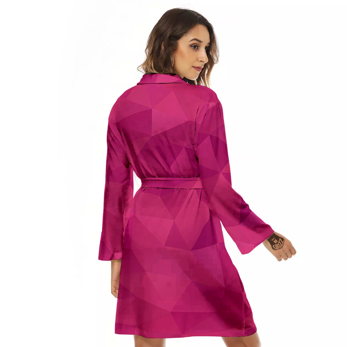 Geometric Square Pink Print Pattern Women's Robe-grizzshop