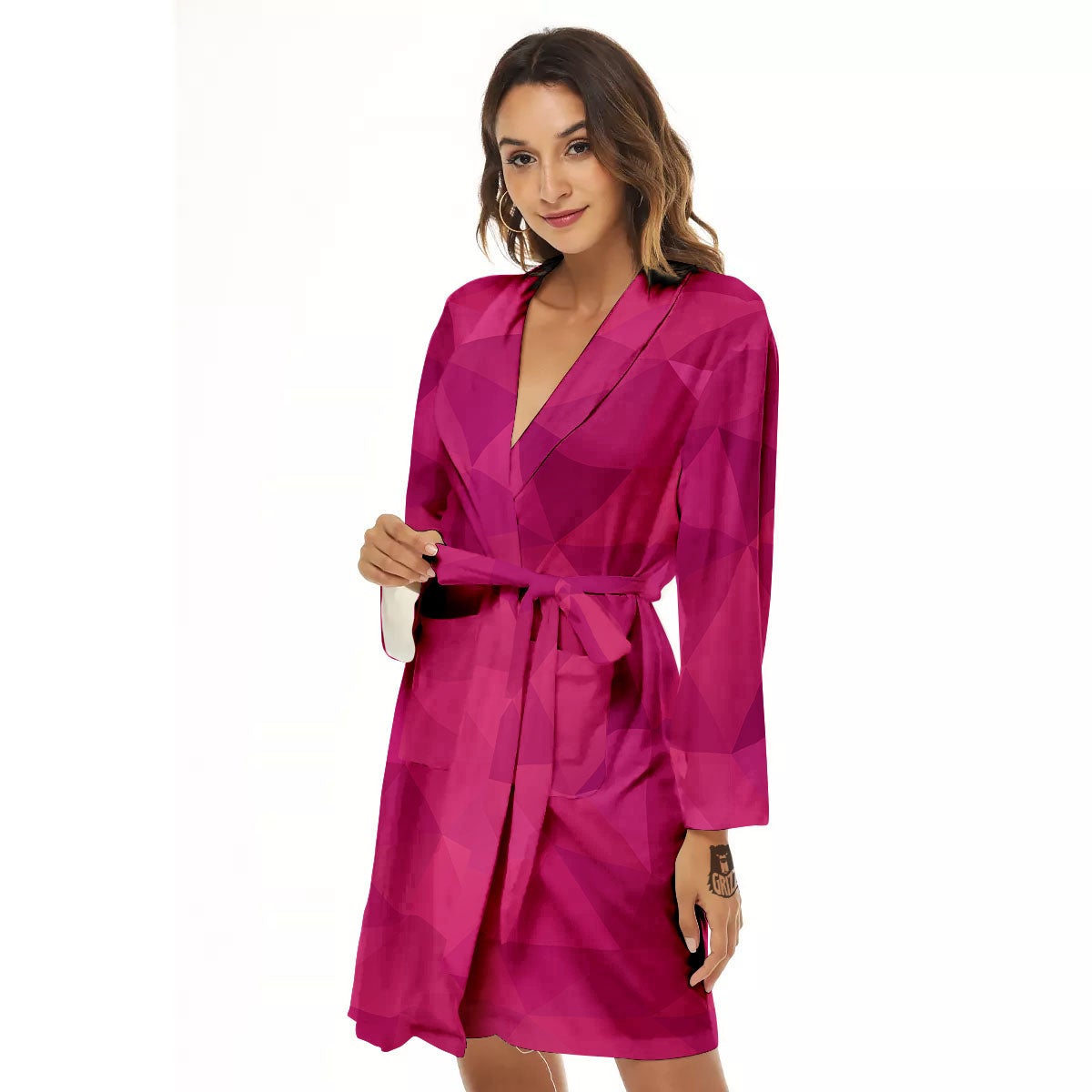 Geometric Square Pink Print Pattern Women's Robe-grizzshop