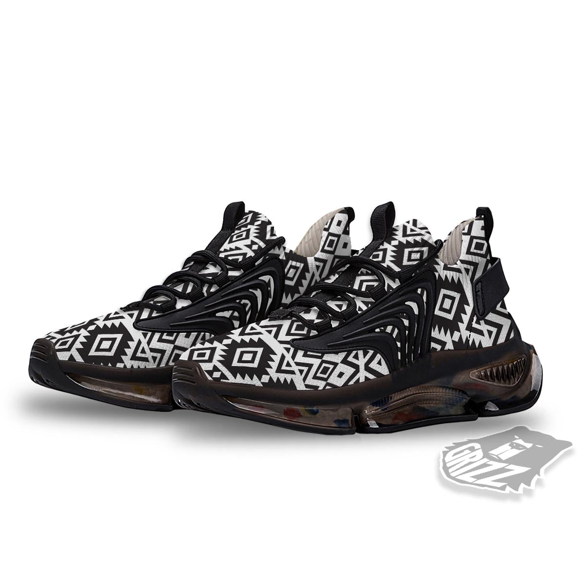 Geometric Tribal Aztec Print Pattern Black Gym Shoes-grizzshop