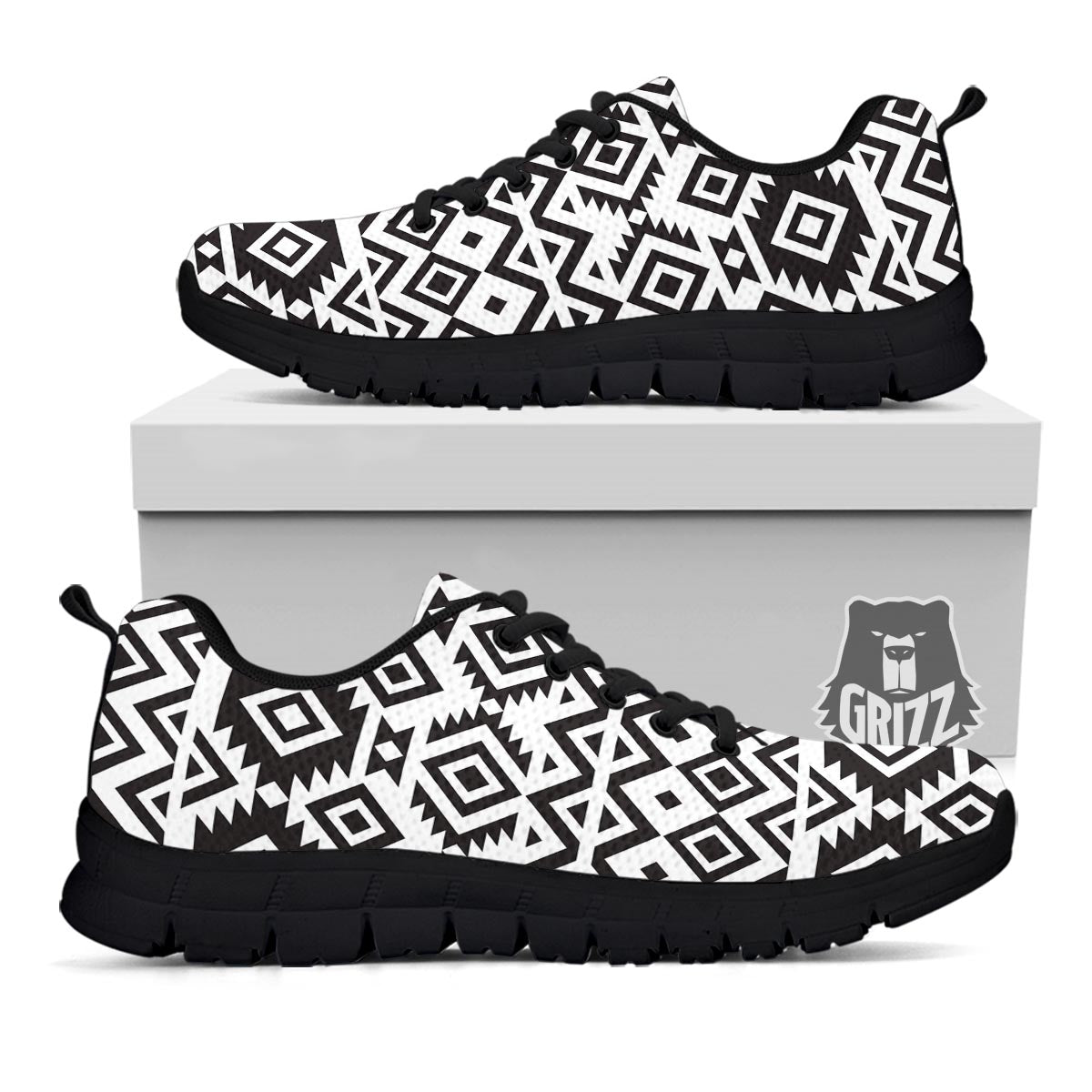 Geometric Tribal Aztec Print Pattern Black Sneaker-grizzshop