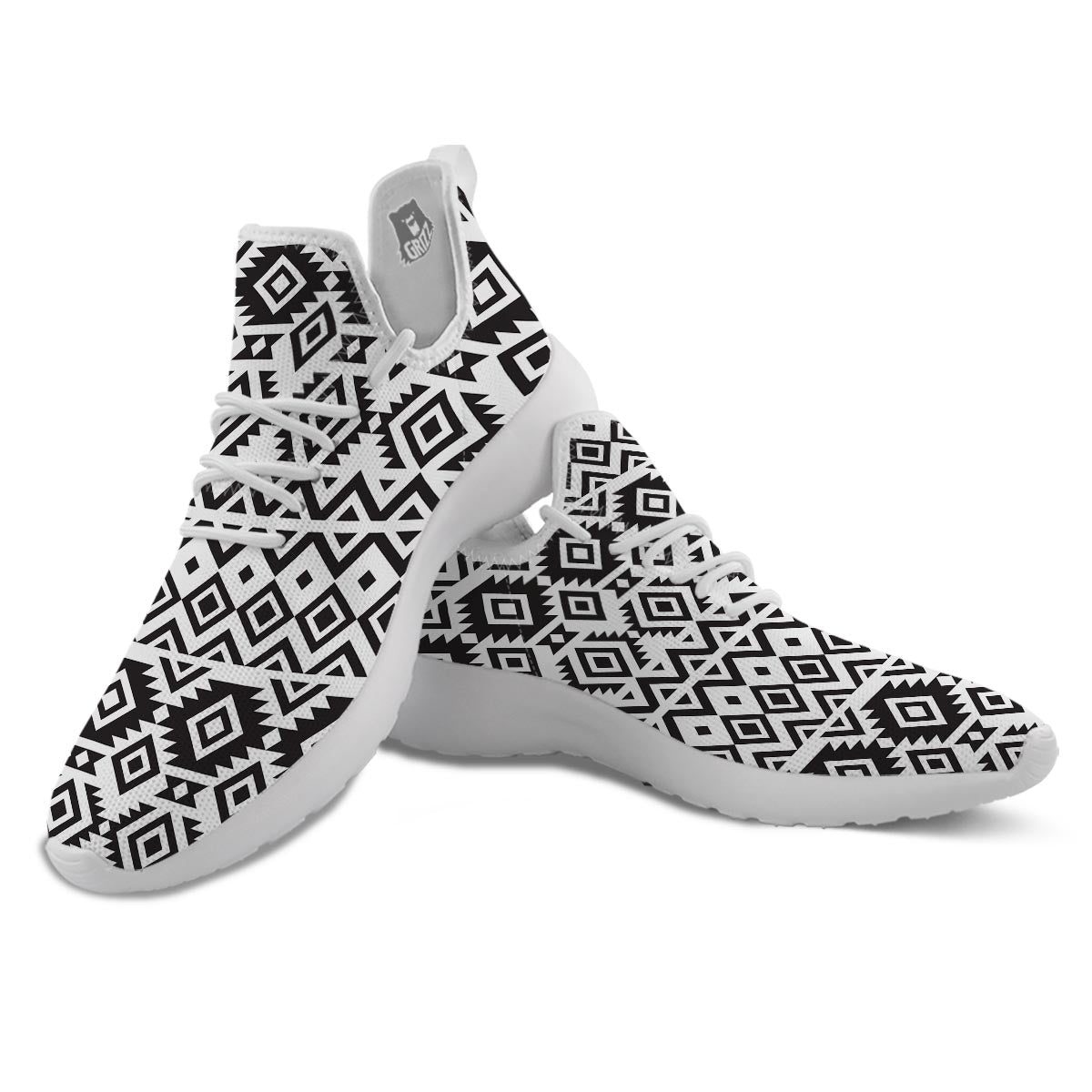 Geometric Tribal Aztec Print Pattern White Athletic Shoes-grizzshop