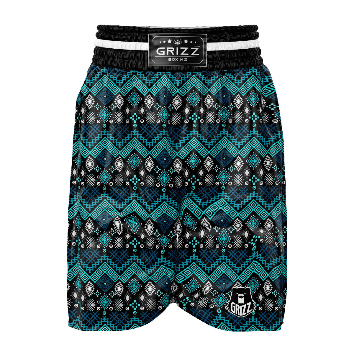 Geometric Turquoise Aztec Print Pattern Boxing Shorts-grizzshop