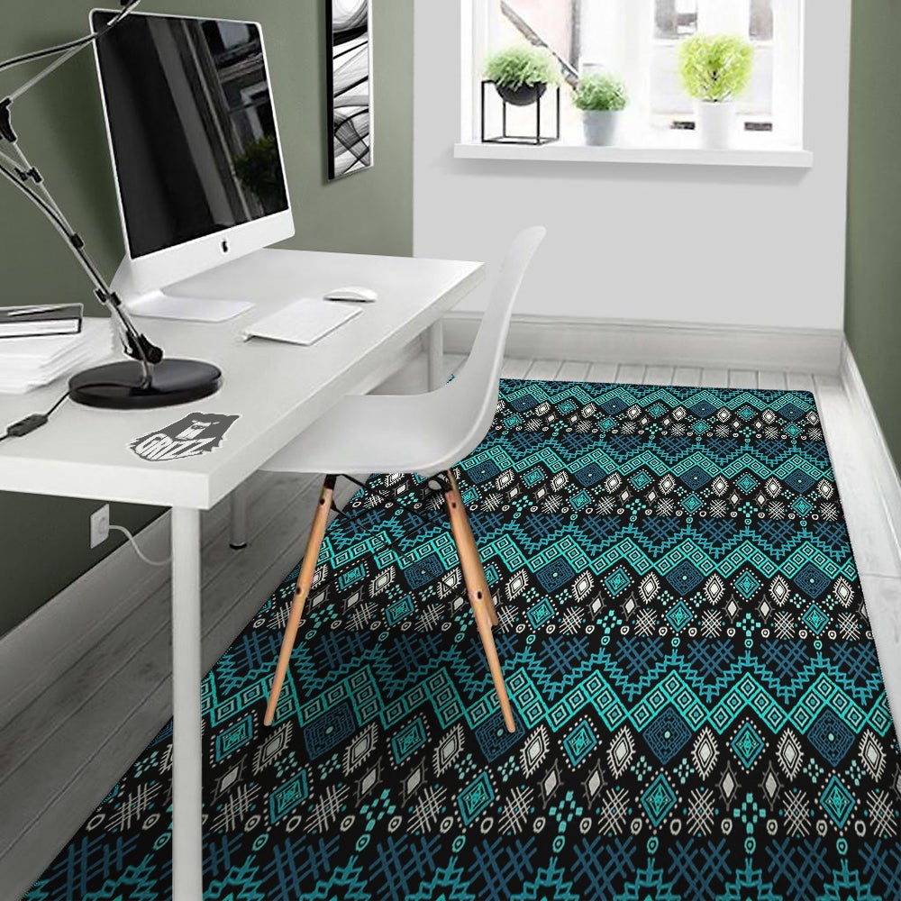 Geometric Turquoise Aztec Print Pattern Floor Mat-grizzshop