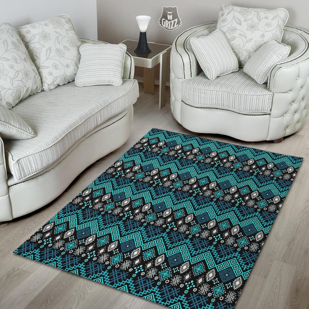 Geometric Turquoise Aztec Print Pattern Floor Mat-grizzshop