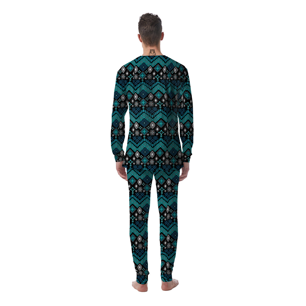 Geometric Turquoise Aztec Print Pattern Men's Pajamas-grizzshop