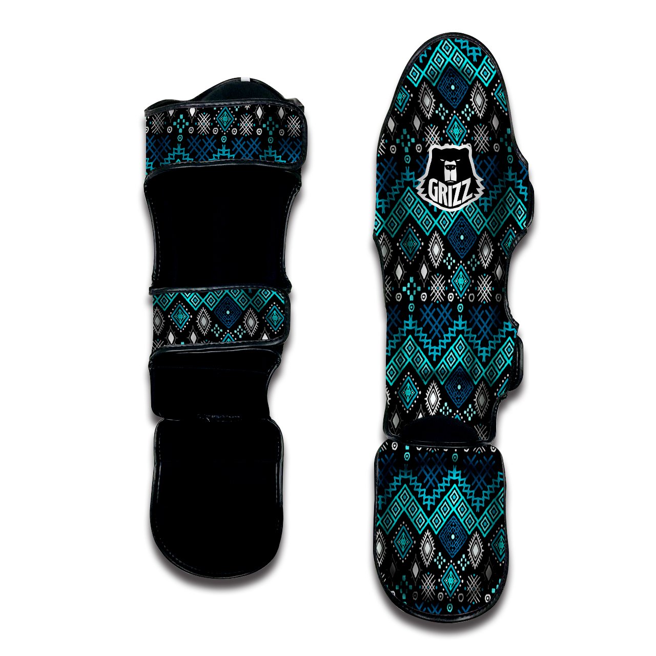 Geometric Turquoise Aztec Print Pattern Muay Thai Shin Guards-grizzshop