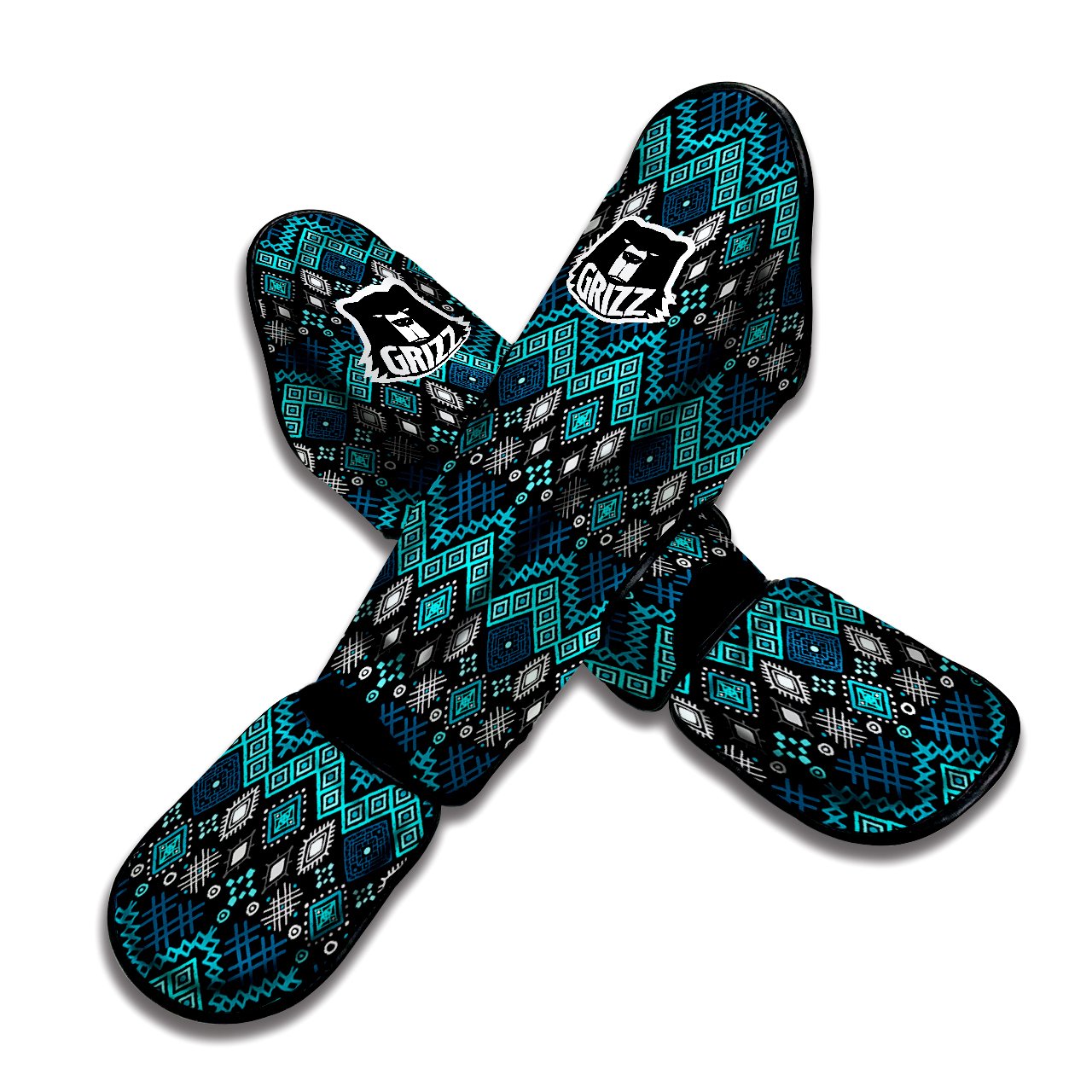 Geometric Turquoise Aztec Print Pattern Muay Thai Shin Guards-grizzshop