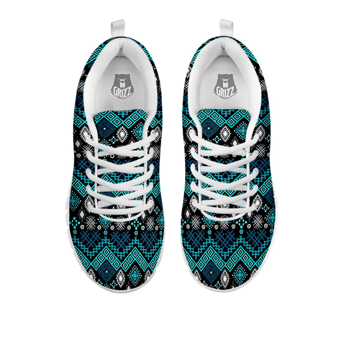 Geometric Turquoise Aztec Print Pattern White Sneaker-grizzshop