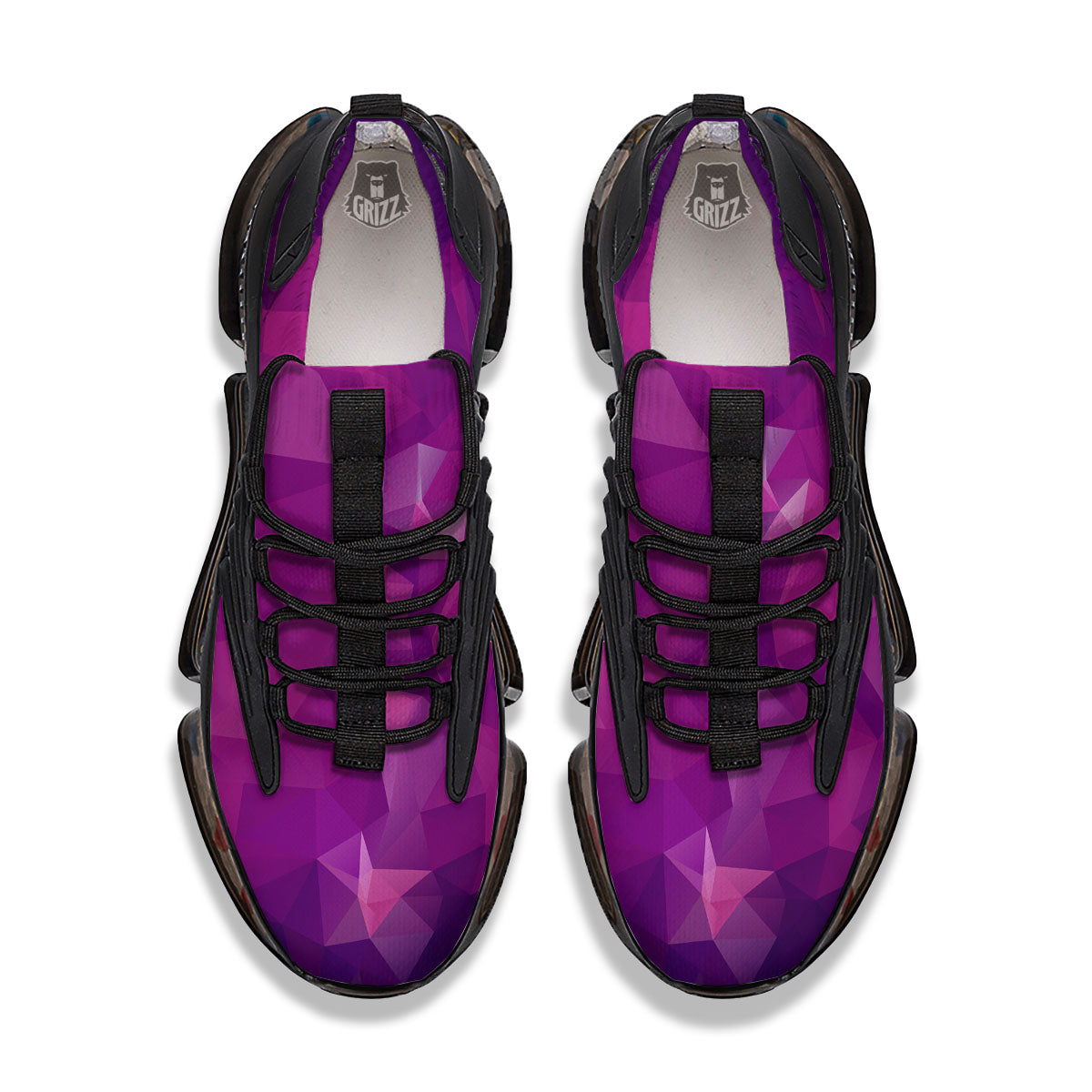 Geometric Violet Polygonal Print Black Gym Shoes-grizzshop