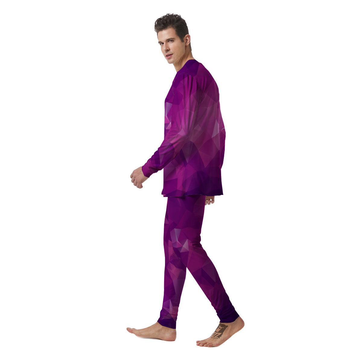 Geometric Violet Polygonal Print Men's Pajamas-grizzshop