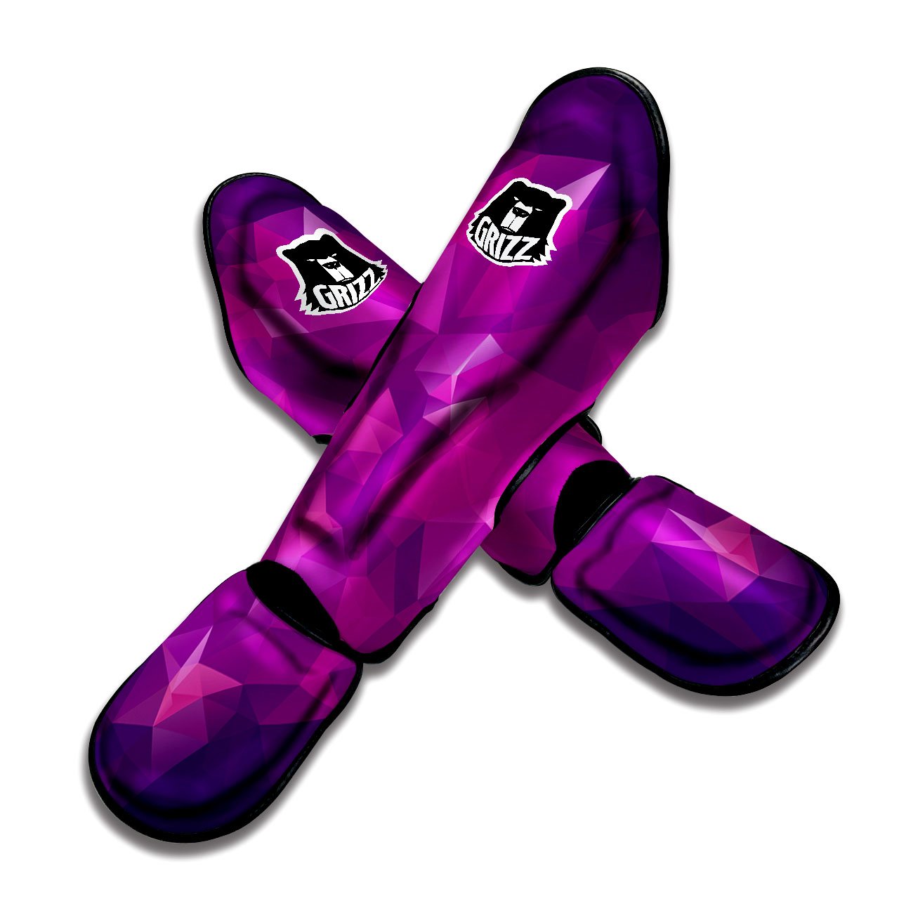 Geometric Violet Polygonal Print Muay Thai Shin Guards-grizzshop