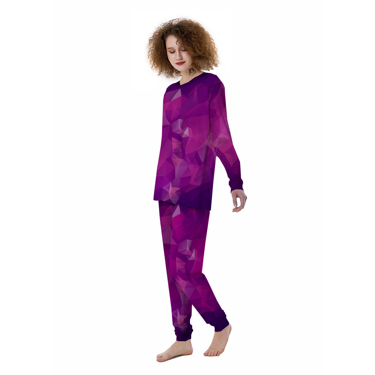 Geometric Violet Polygonal Print Women's Pajamas-grizzshop