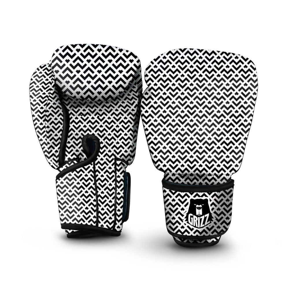 Geometric White And Black Print Pattern Boxing Gloves-grizzshop