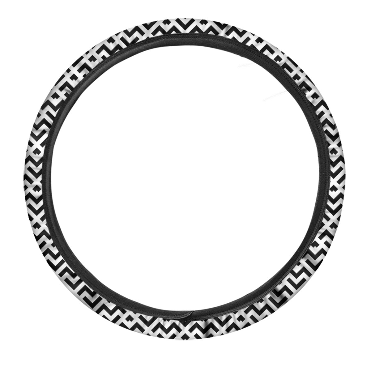 Geometric White And Black Print Pattern Car Steering Wheel Cover-grizzshop