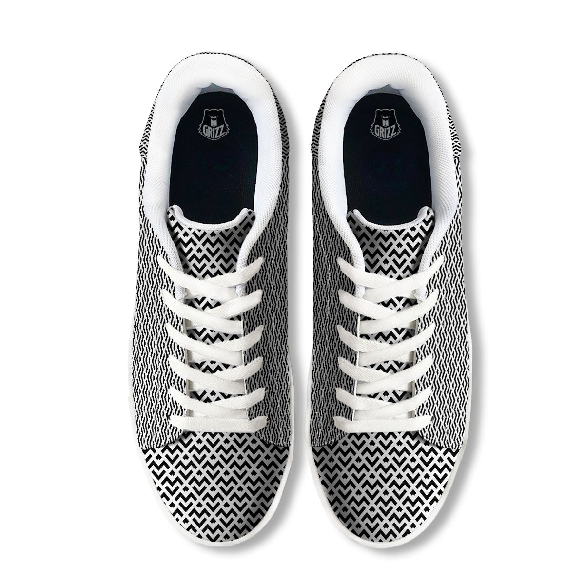 Geometric White And Black Print Pattern White Low Top Sneakers-grizzshop