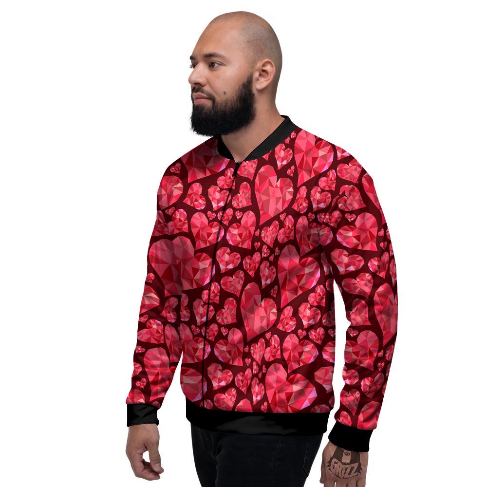 Geometric Heart Valentine's Day Print Pattern Men's Bomber Jacket-grizzshop