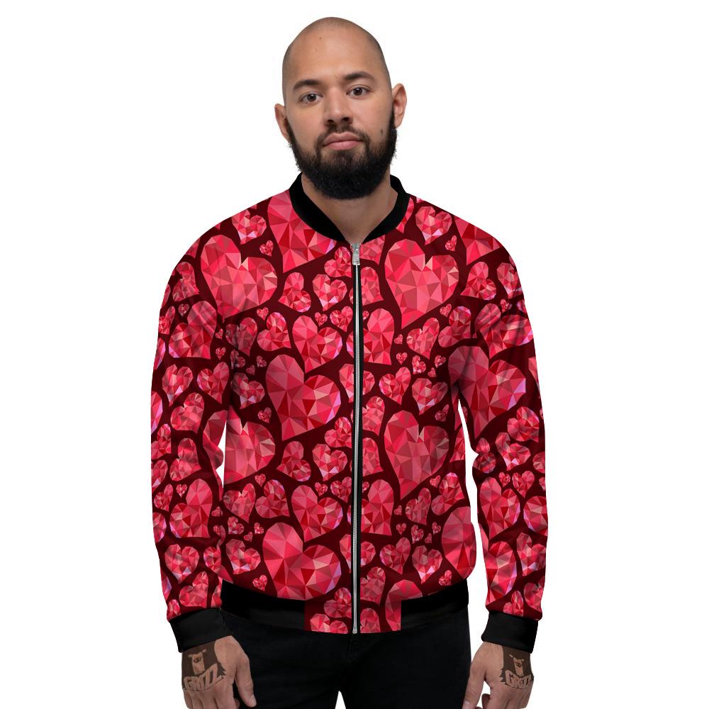 Geometric Heart Valentine's Day Print Pattern Men's Bomber Jacket-grizzshop