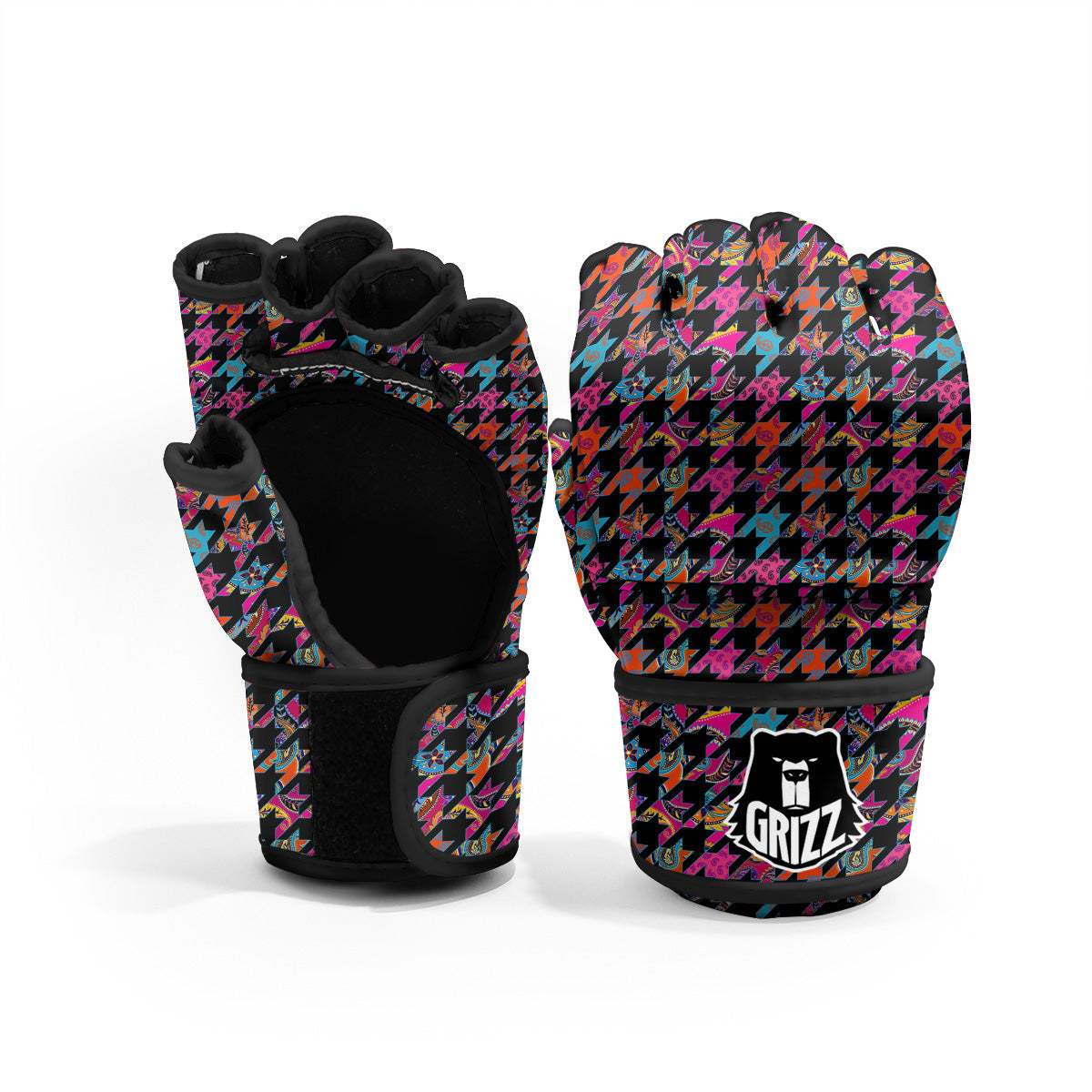 Geometrical Houndstooth And Paisley Print Pattern MMA Gloves-grizzshop