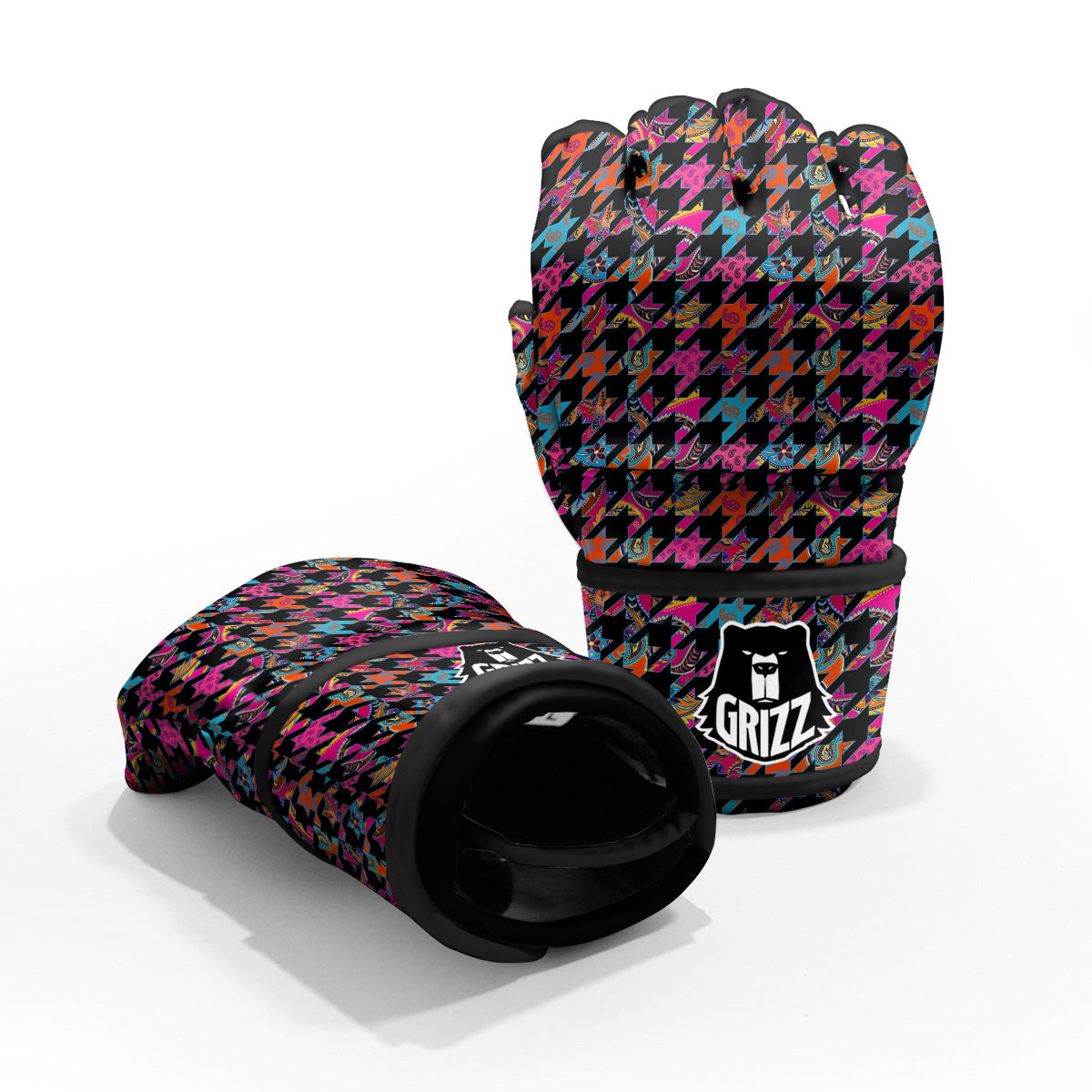 Geometrical Houndstooth And Paisley Print Pattern MMA Gloves-grizzshop