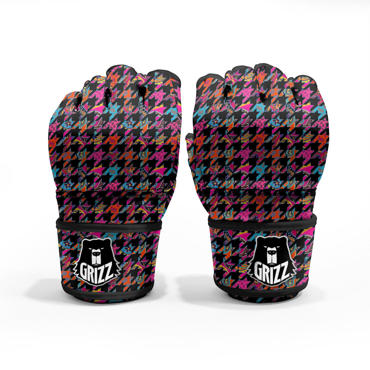 Geometrical Houndstooth And Paisley Print Pattern MMA Gloves-grizzshop