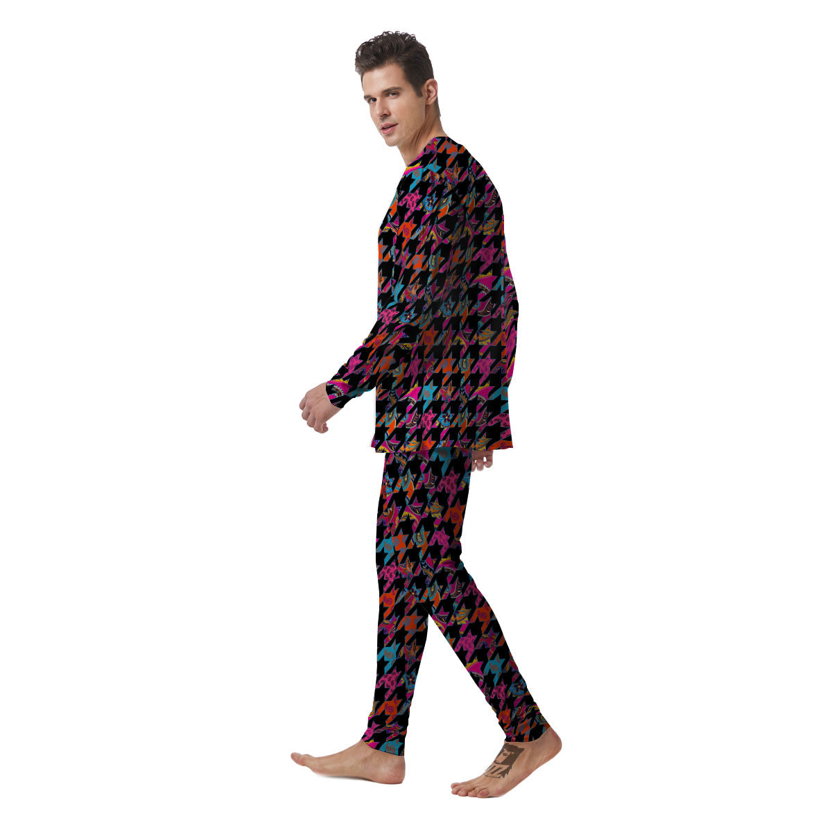 Geometrical Houndstooth And Paisley Print Pattern Men's Pajamas-grizzshop