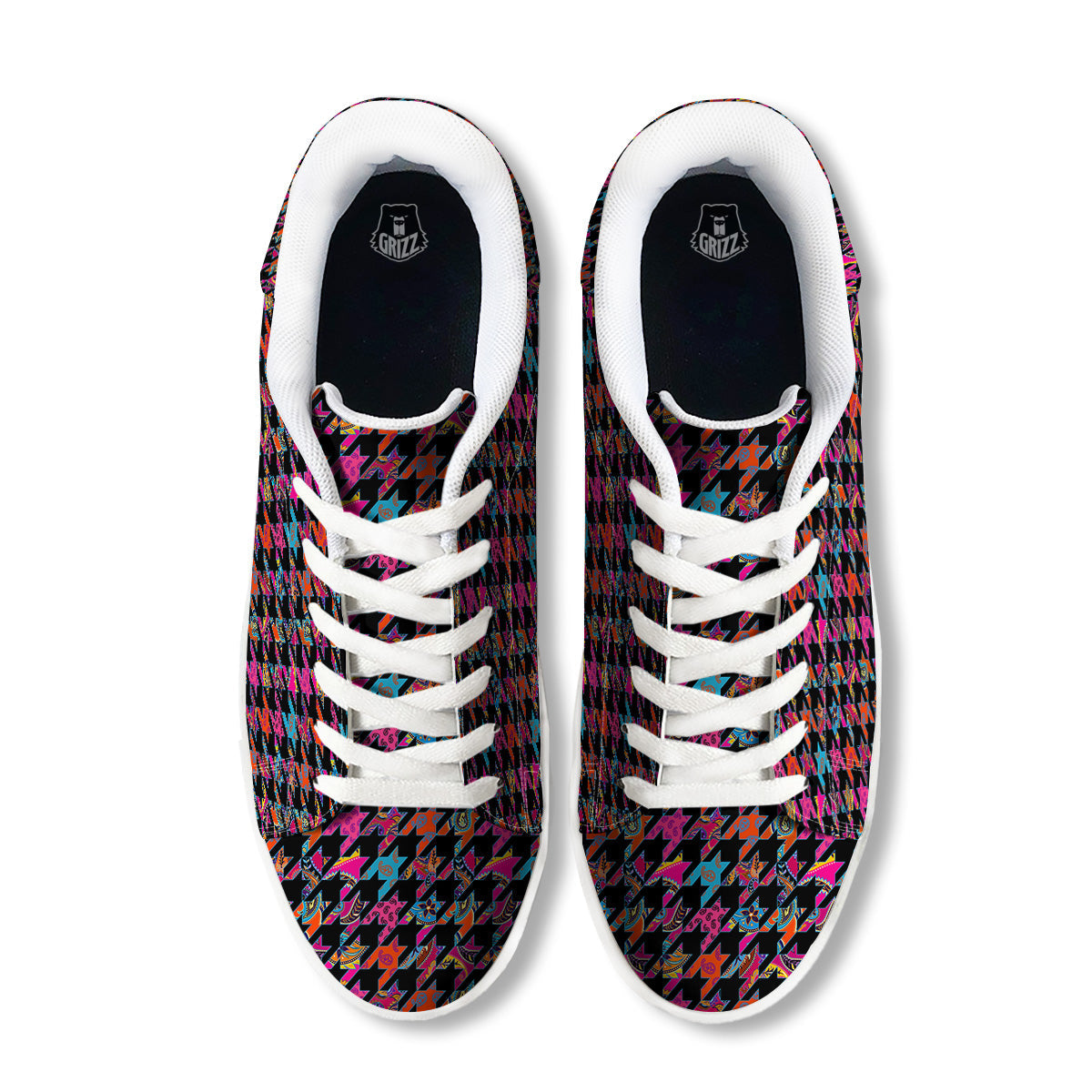 Geometrical Houndstooth And Paisley Print Pattern White Low Top Sneakers-grizzshop