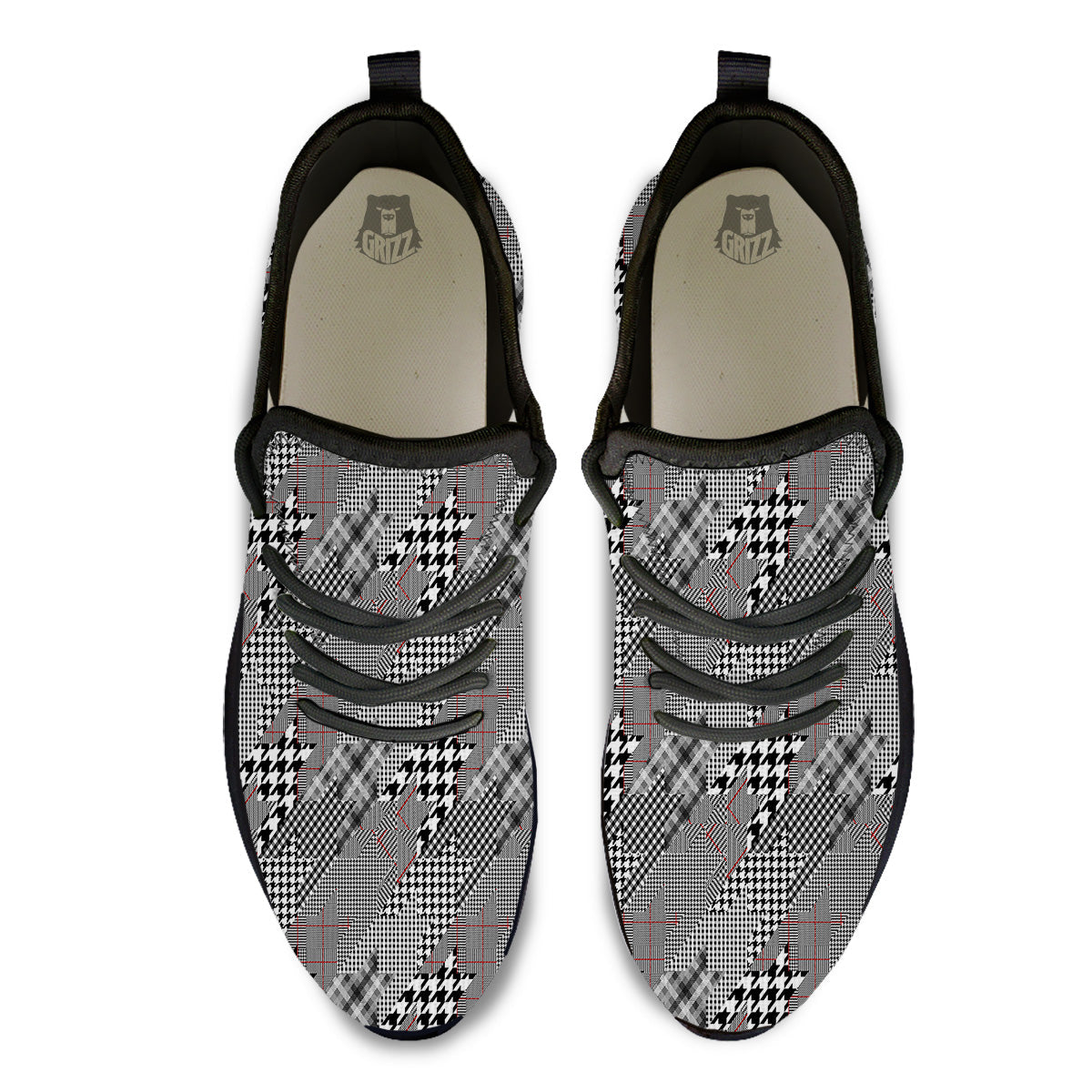 Geometrical Houndstooth Patchwork Print Pattern Black Athletic Shoes-grizzshop