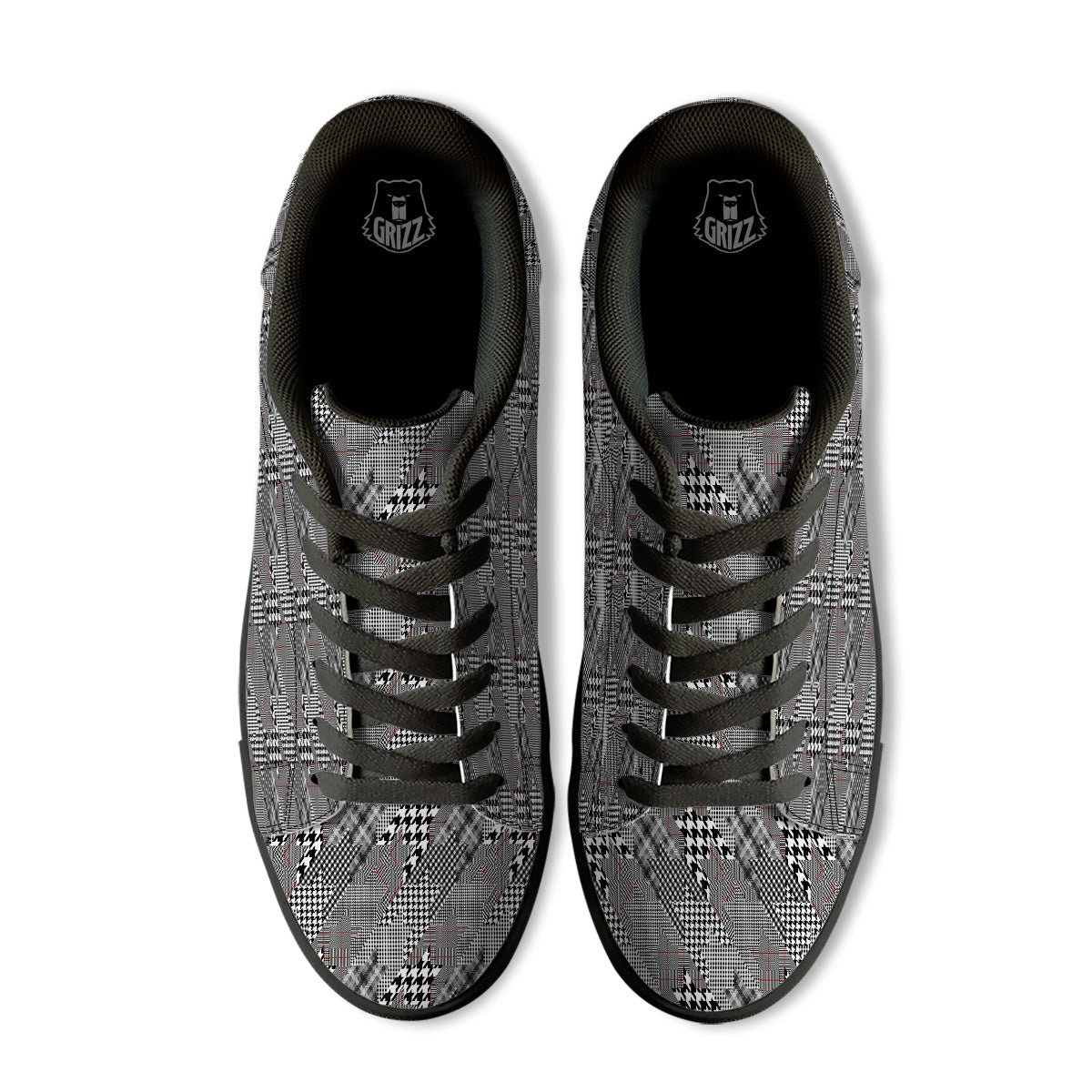 Geometrical Houndstooth Patchwork Print Pattern Black Low Top Sneakers-grizzshop