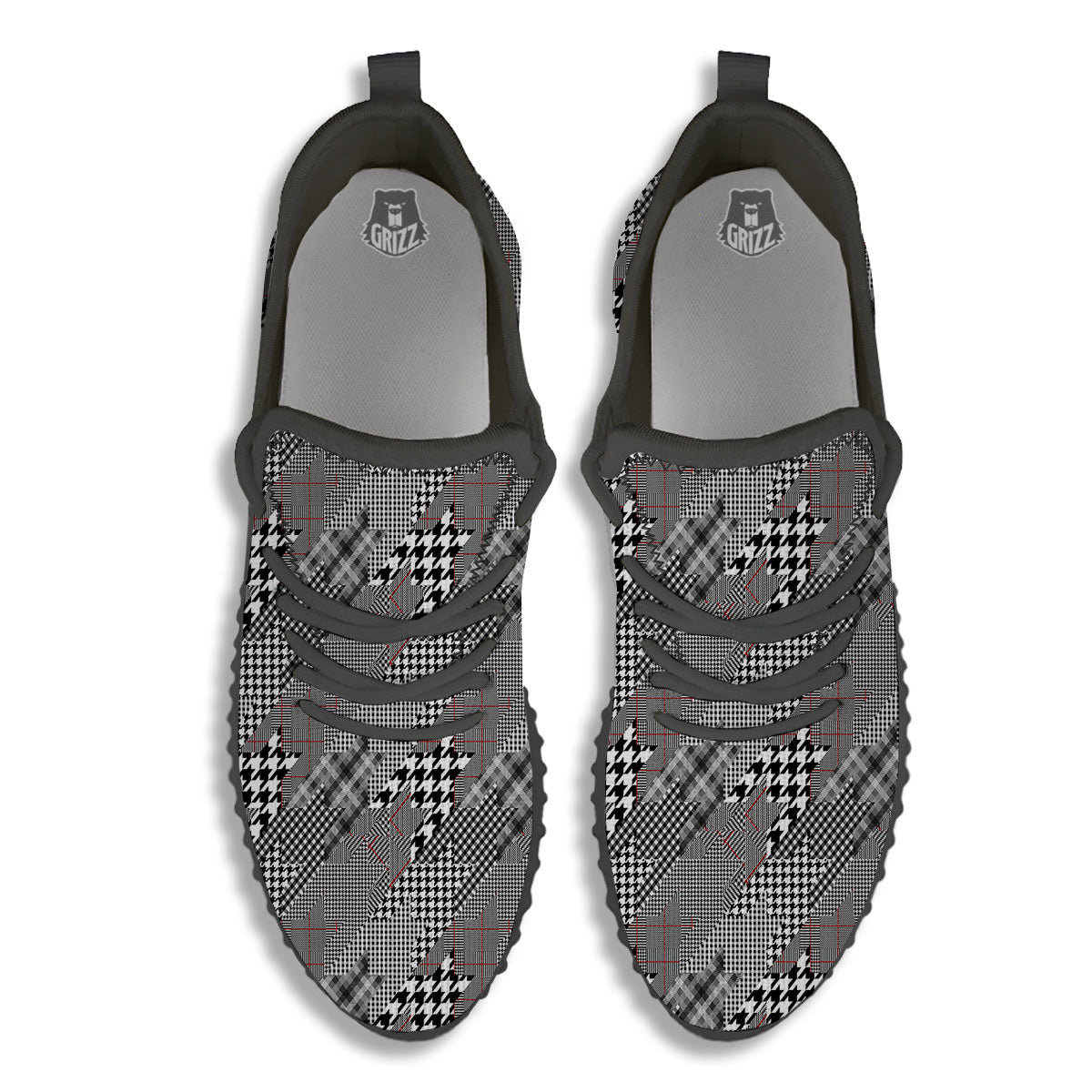 Geometrical Houndstooth Patchwork Print Pattern Black Walking Shoes-grizzshop