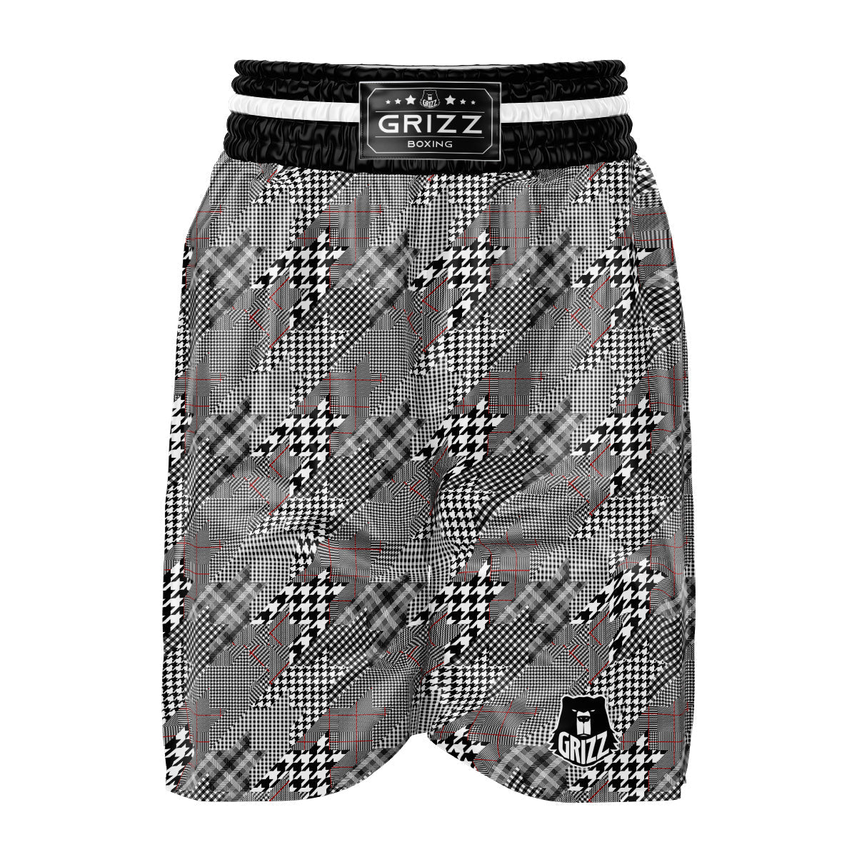 Geometrical Houndstooth Patchwork Print Pattern Boxing Shorts-grizzshop