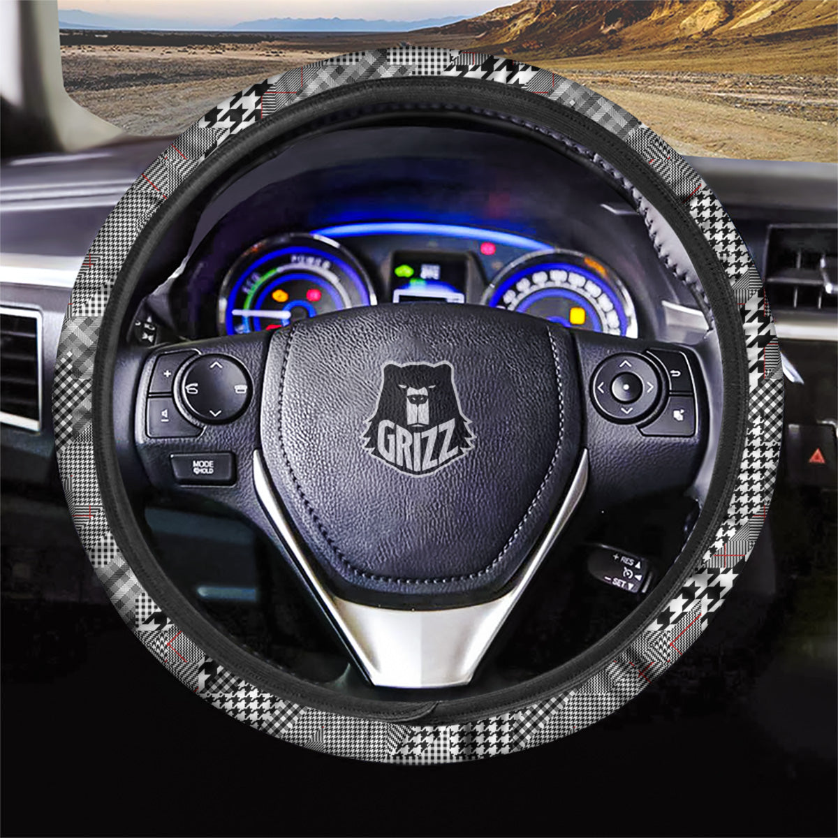 Geometrical Houndstooth Patchwork Print Pattern Car Steering Wheel Cover-grizzshop